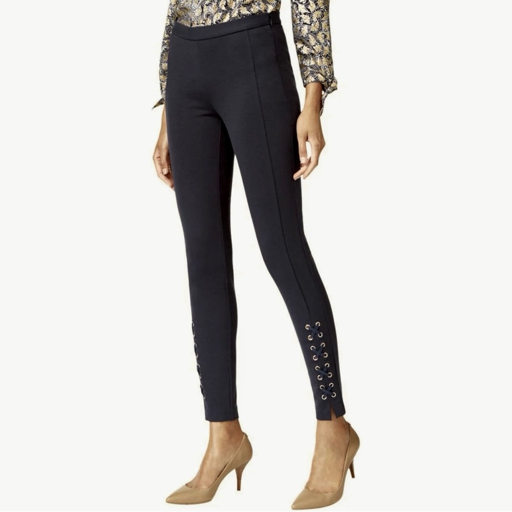 MICHAEL KORS Lace-Up Skinny Pants Leggings Side Zipper Stretch Black